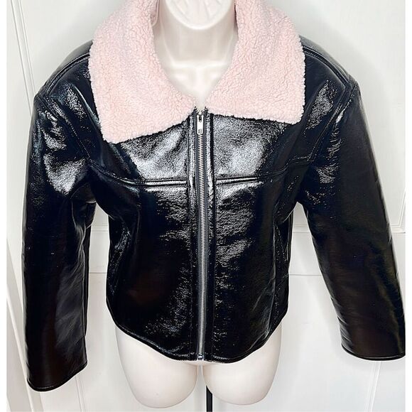 London Crew Faux Leather Pink Sherpa Jacket - Picture 2 of 6